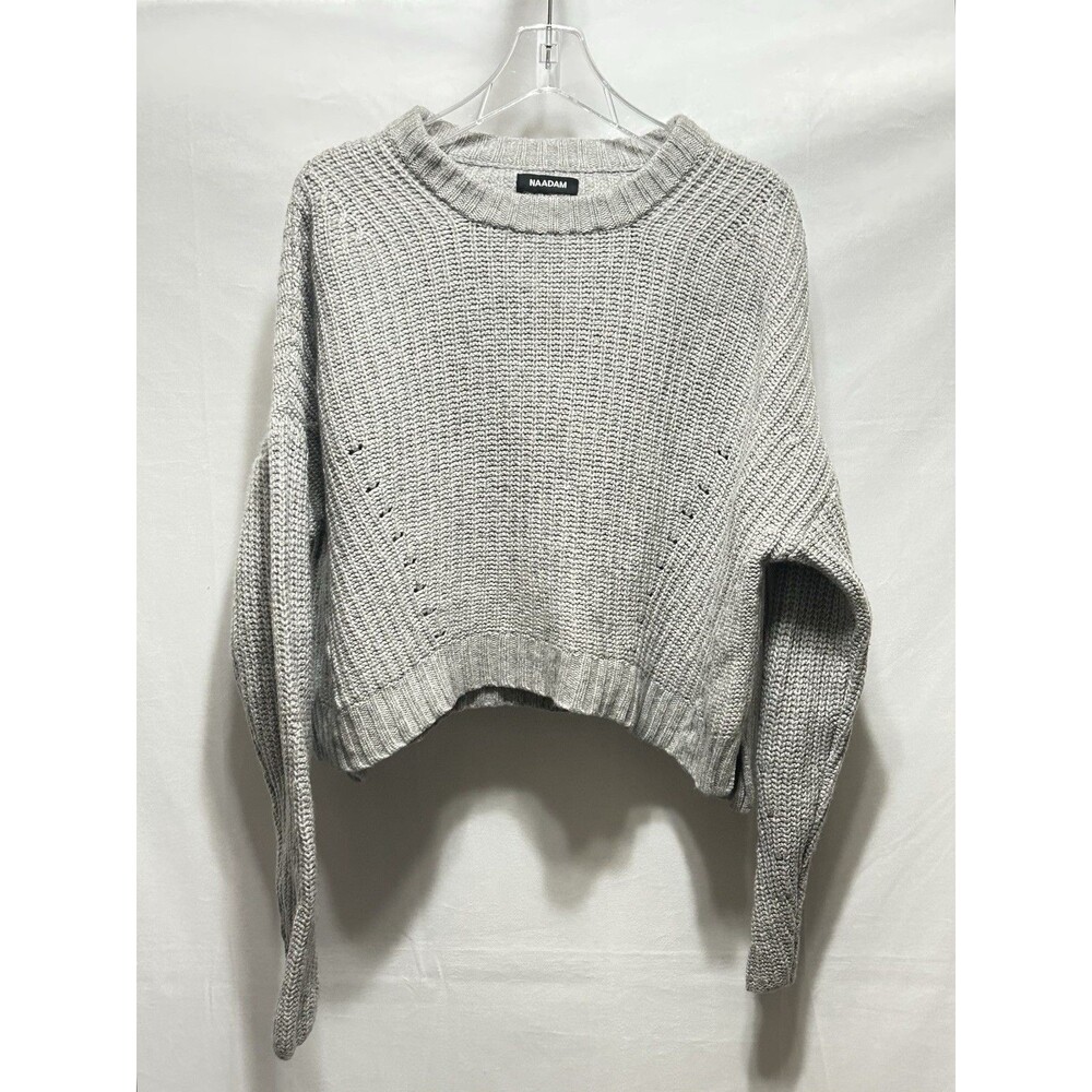 Naadam Womens Medium Wool Cashmere Cable Knit Gray Sweater